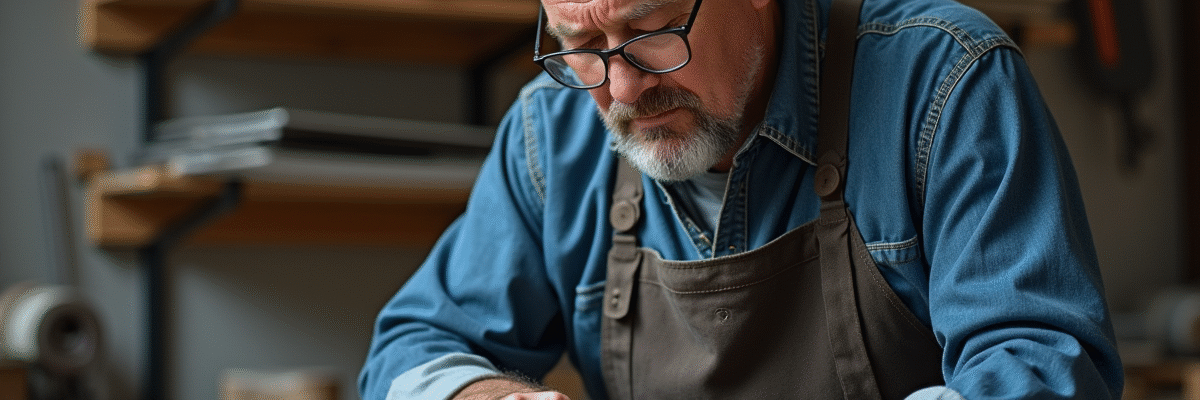 Artisan mesurant la lame d'un couteau avec un rapporteur digital