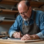 Artisan mesurant la lame d'un couteau avec un rapporteur digital