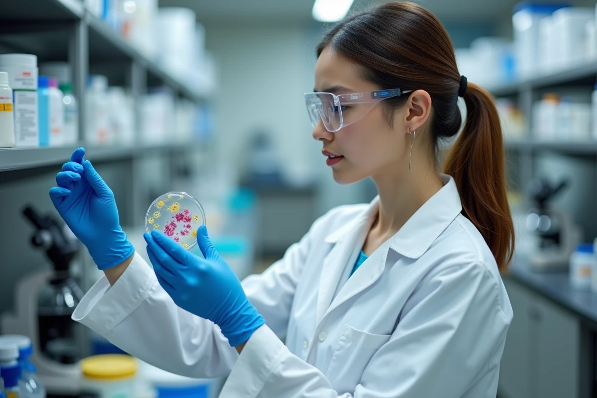 Jeune biologiste examinant une culture cellulaire en laboratoire