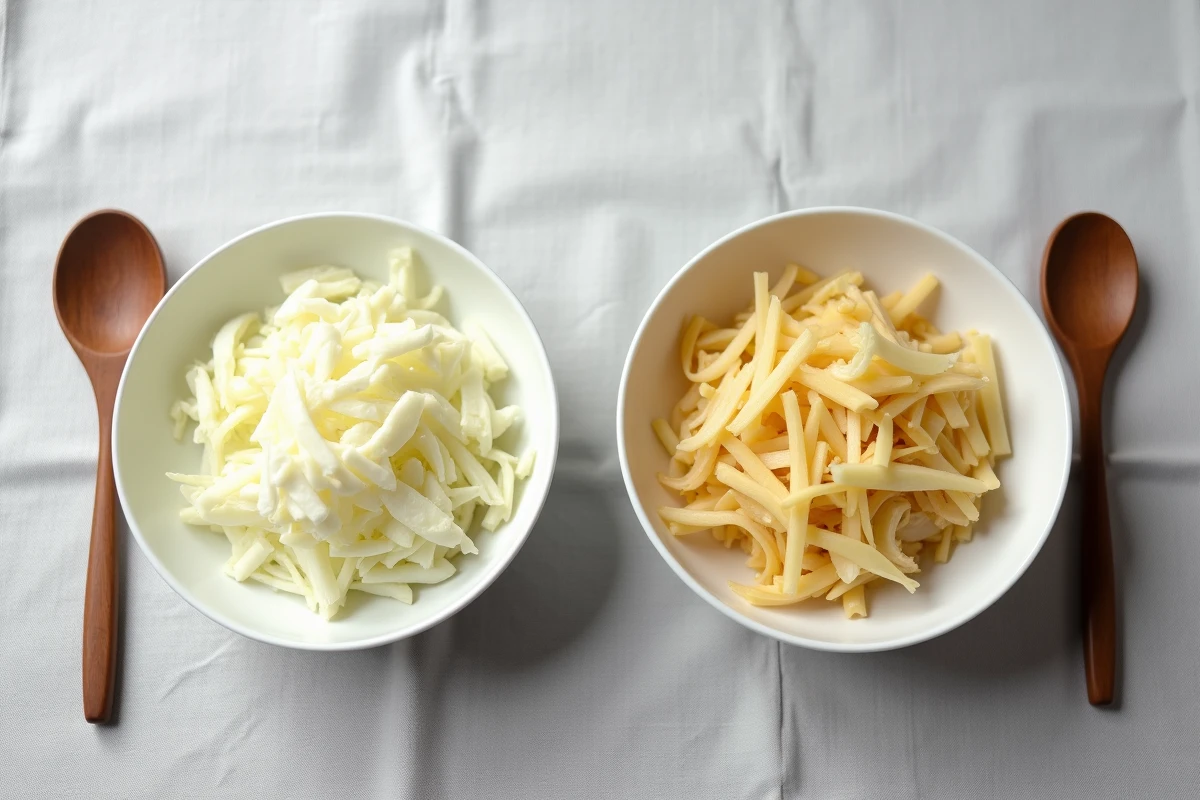 Comparaison entre chou blanc cru croquant et chou blanc fondant cuit dans deux bols côte à côte