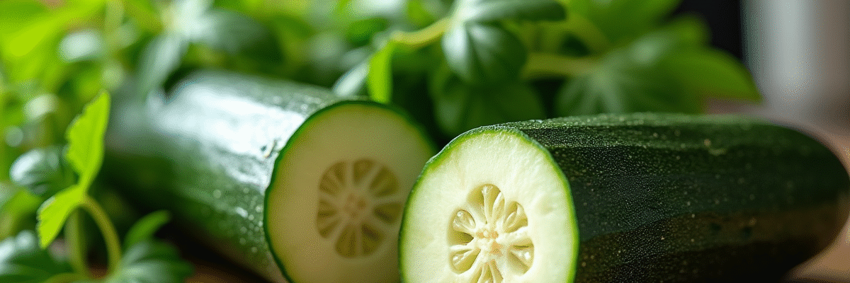 Concombre et zucchini tranchés avec herbes fraîches
