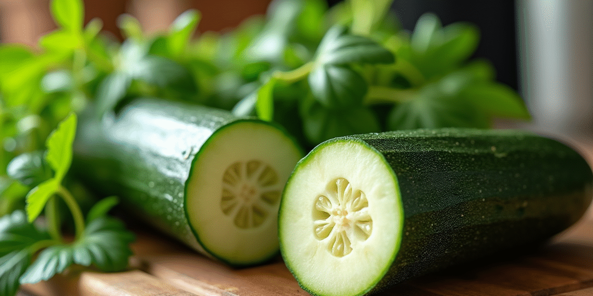 Concombre et zucchini tranchés avec herbes fraîches