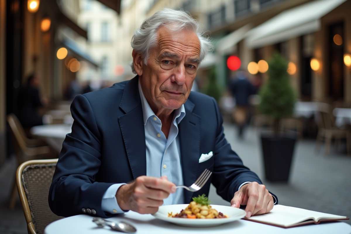 Critique gastronomique dégustant un plat dans un café parisien
