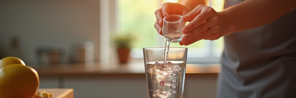 Cuisine moderne avec un chef versant 20 ml d'eau