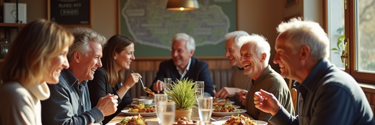 Famille multigenerationale mangeant dans un restaurant rennais chaleureux