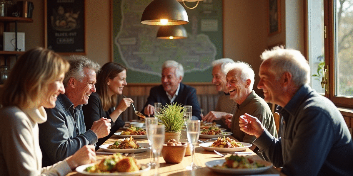 Famille multigenerationale mangeant dans un restaurant rennais chaleureux