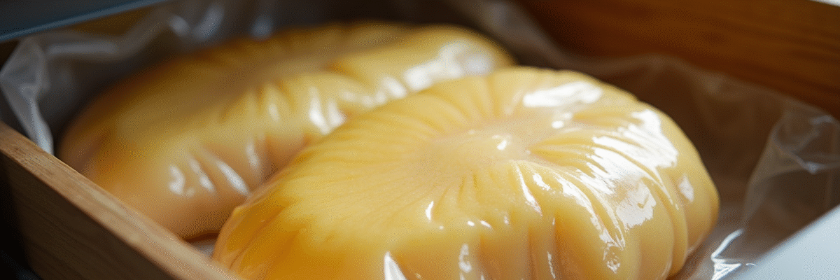 Foie gras enroule sous vide dans un congélateur moderne