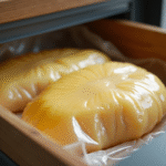 Foie gras enroule sous vide dans un congélateur moderne