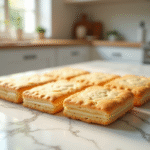 Gâteau joconde frais sur plan de travail en marbre