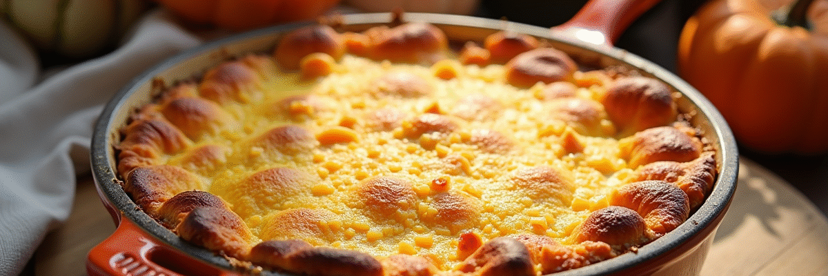 Gratin de potiron rustique en plat en céramique doré