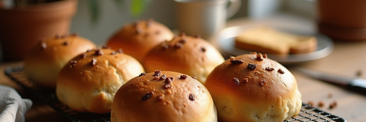 Pains aux raisins fraîchement cuits sur une table en bois