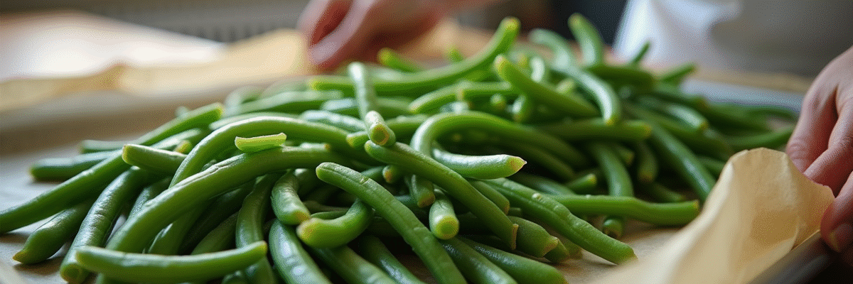 Haricots verts blanchis prêts à être congelés