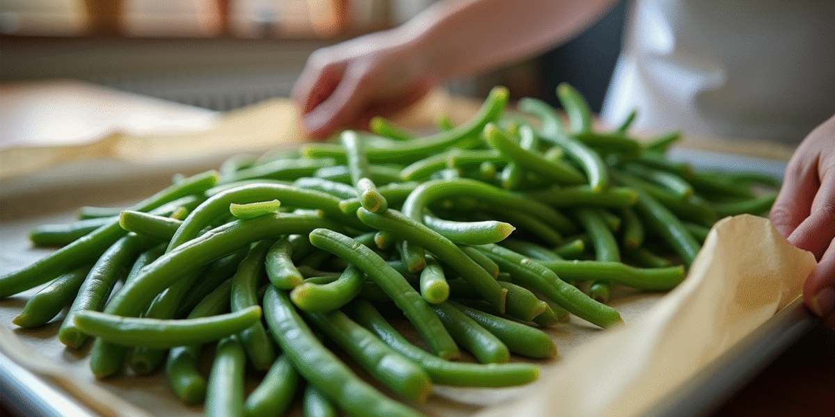 Haricots verts blanchis prêts à être congelés