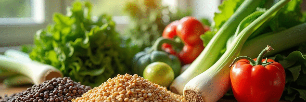 Légumes frais avec L comme laitue et lentilles