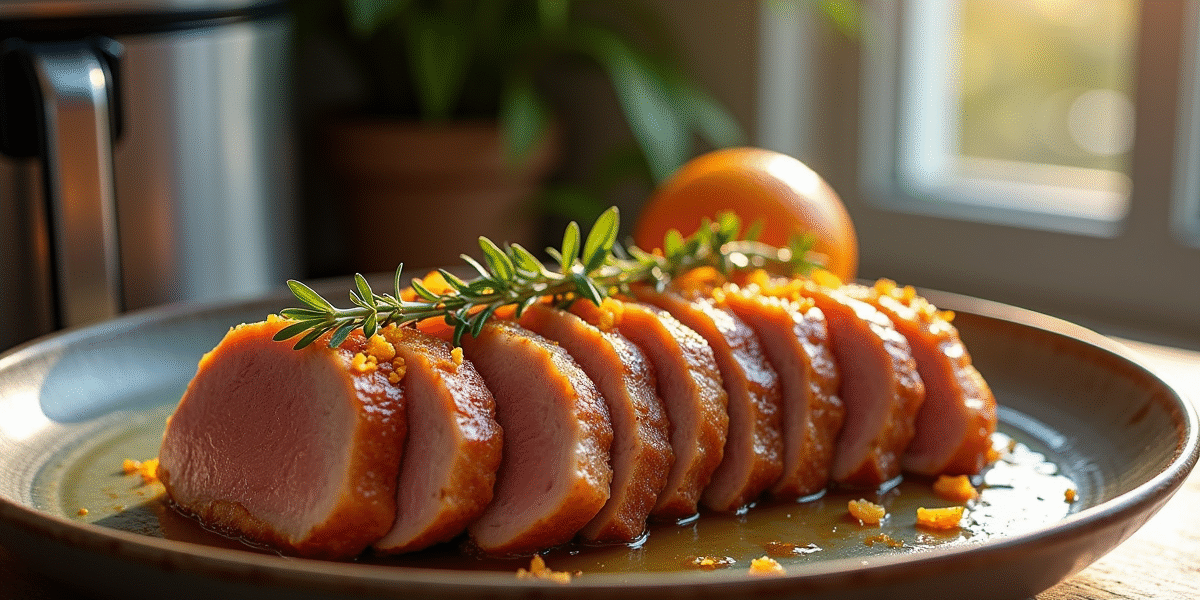 Magret de canard tranché avec peau croustillante et zestes d'orange