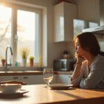 Personne pensant au petit déjeuner dans une cuisine lumineuse
