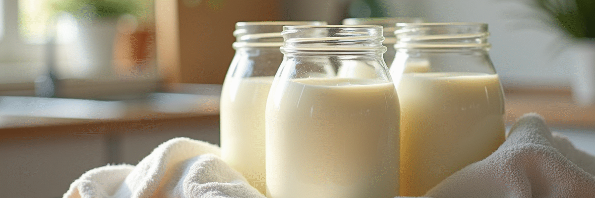 Pots de yogourt crémeux sur un plan de travail en bois