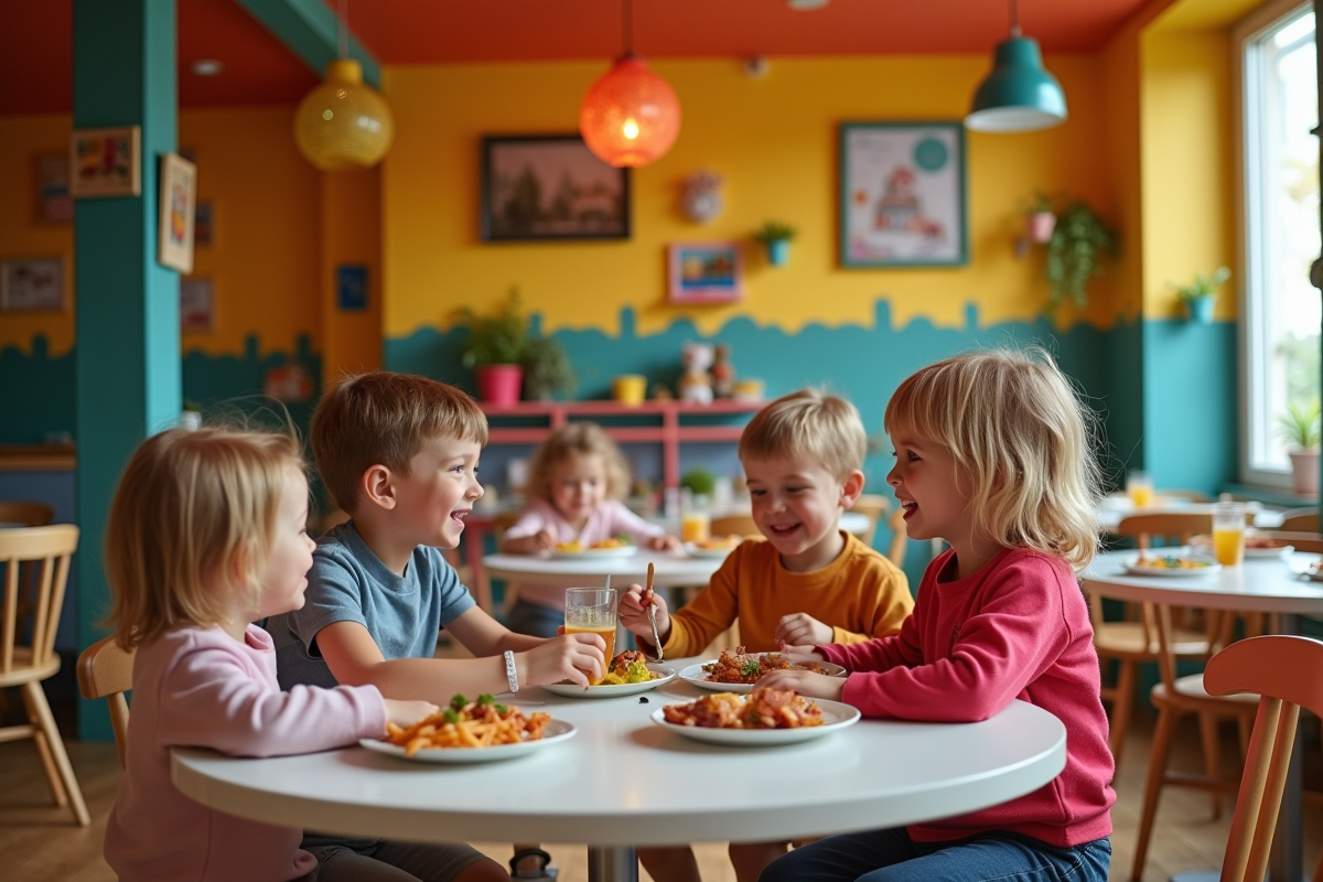 Intérieur d un restaurant rennais avec coin enfants et décor coloré