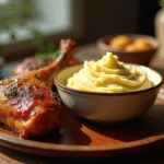 Table rustique avec purée et confit de canard